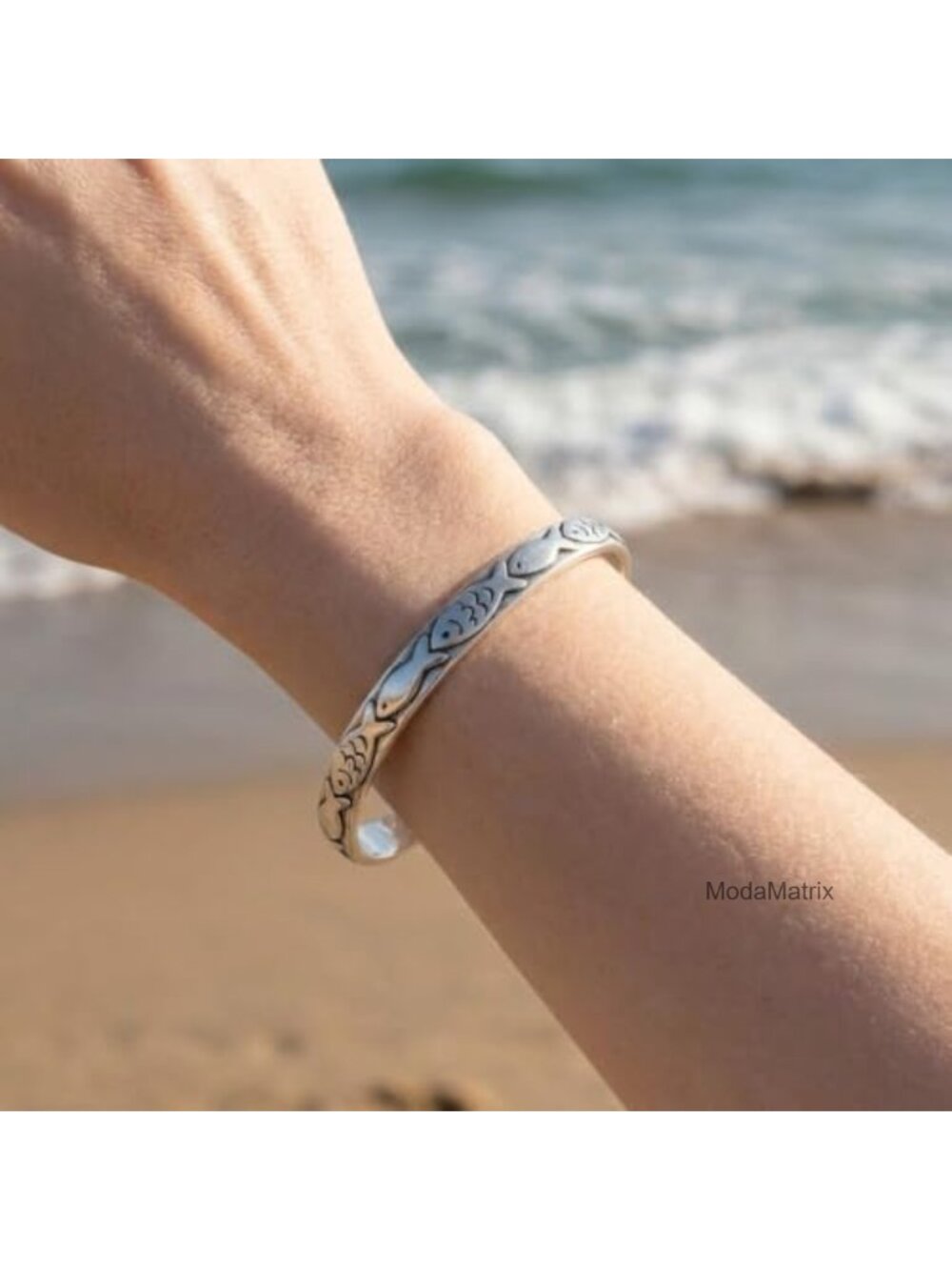 Silver Fish Pattern Open Cuff Bracelet Adjustable Bangle for Women - Picture 2 of 6